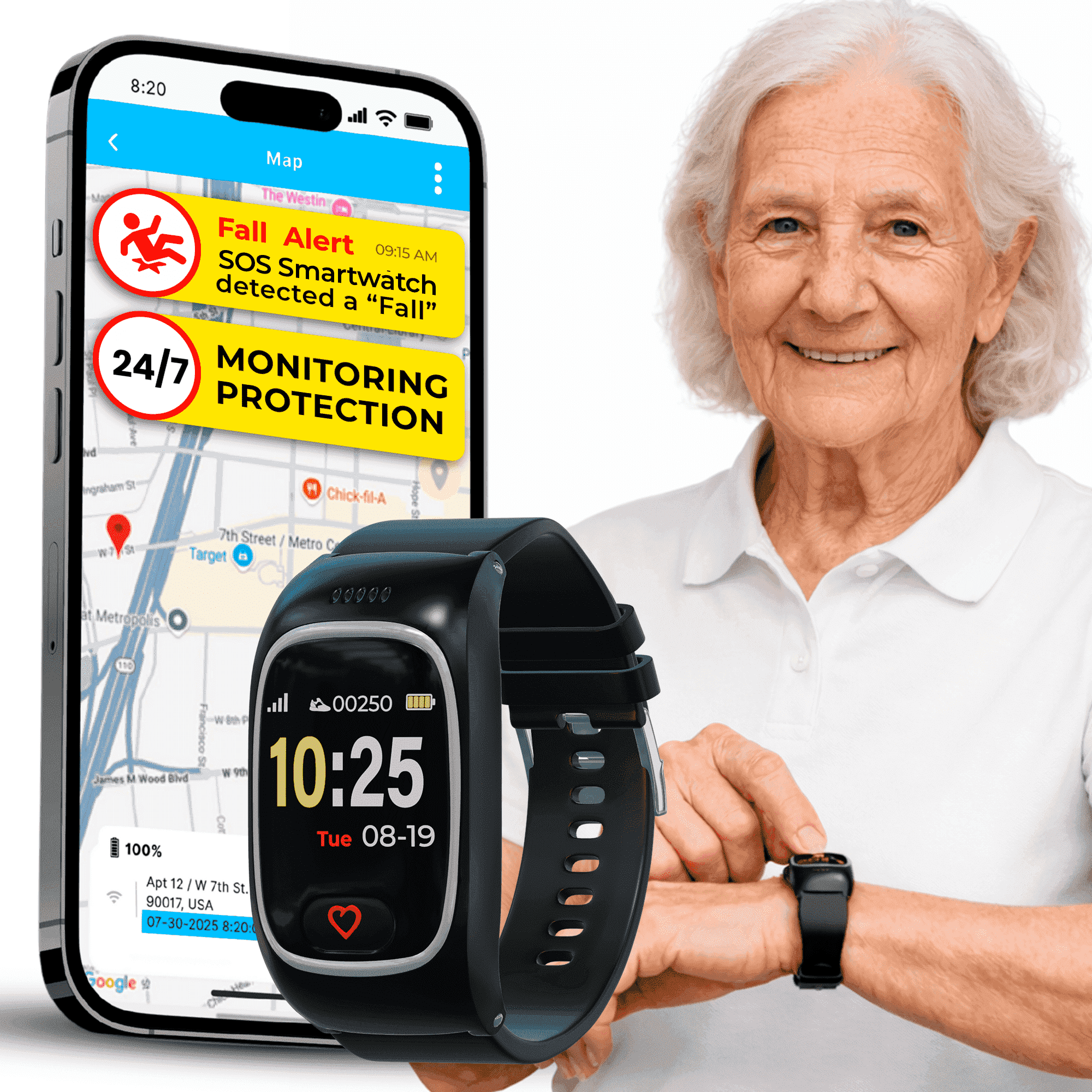 GPS Medical Alert Smartwatch (Senior) — Home Safety
